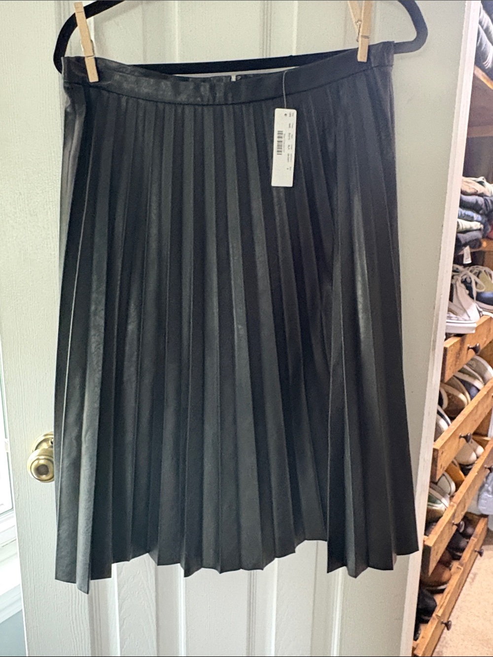 J. CRew Pleated Faux Leather Midi Skirt - Black